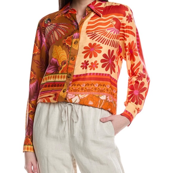 FARM RIO Forest Mixed Scarves Chemise Shirt Dress - Picture 5 of 9